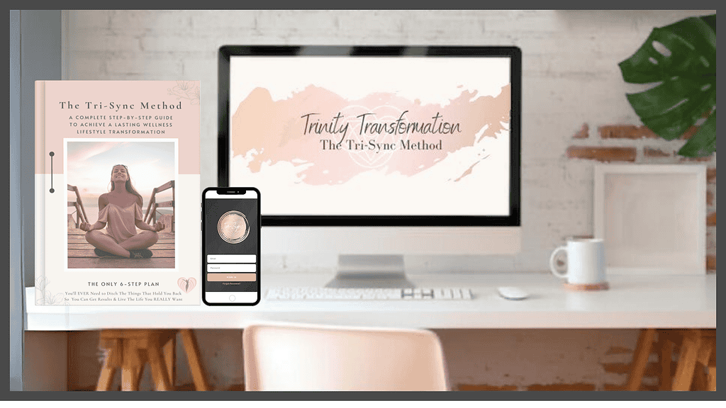 a computer and a phone on a desk, The Tri-Sync Method Program.