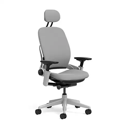 Steelcase Leap Task Chair: Platinum Base - 4D Adjustable Arms - Headrest - Standard Carpet Casters