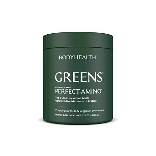 BodyHealth Perfect Greens Formula (30 Svgs) Daily Superfood Green Apple Smoothie Powder with Vegetables, Fruit, Antioxidants, Prebiotics, Probiotics, Fiber, and PerfectAmino Protein