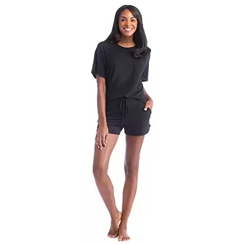 Softies Dream Slouchy Tee Top with Shorts Lounge Set for Women, Black, S