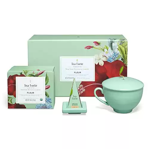 Tea Forte Fleur Gift Set with Cafe Cup, Tea Tray and 10 Handcrafted Pyramid Tea Infuser Bags