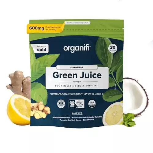 Organifi Green Juice - Powder Supplement with Organic Spirulina, Ashwagandha, and Chlorella - Helps Achieve Fitness Goals and Reduce Cortisol Levels, 30-Day Supply