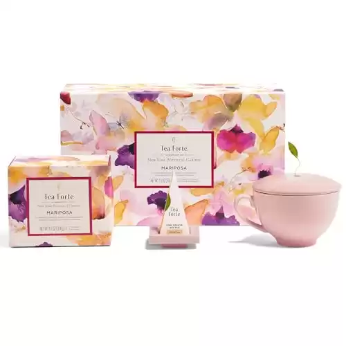 Tea Forte Mariposa Gift Set with Cafe Cup, Tea Tray and 10 Handcrafted Pyramid Tea Infuser Bags