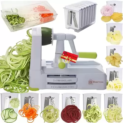 Brieftons 10-Blade Vegetable Spiralizer: Strongest-Heaviest Duty Spiral Slicer