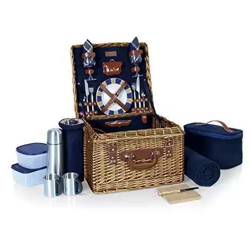 PICNIC TIME Romantic Canterbury Deluxe Wicker Picnic Basket Set for 2, with Blanket and Soft Cooler